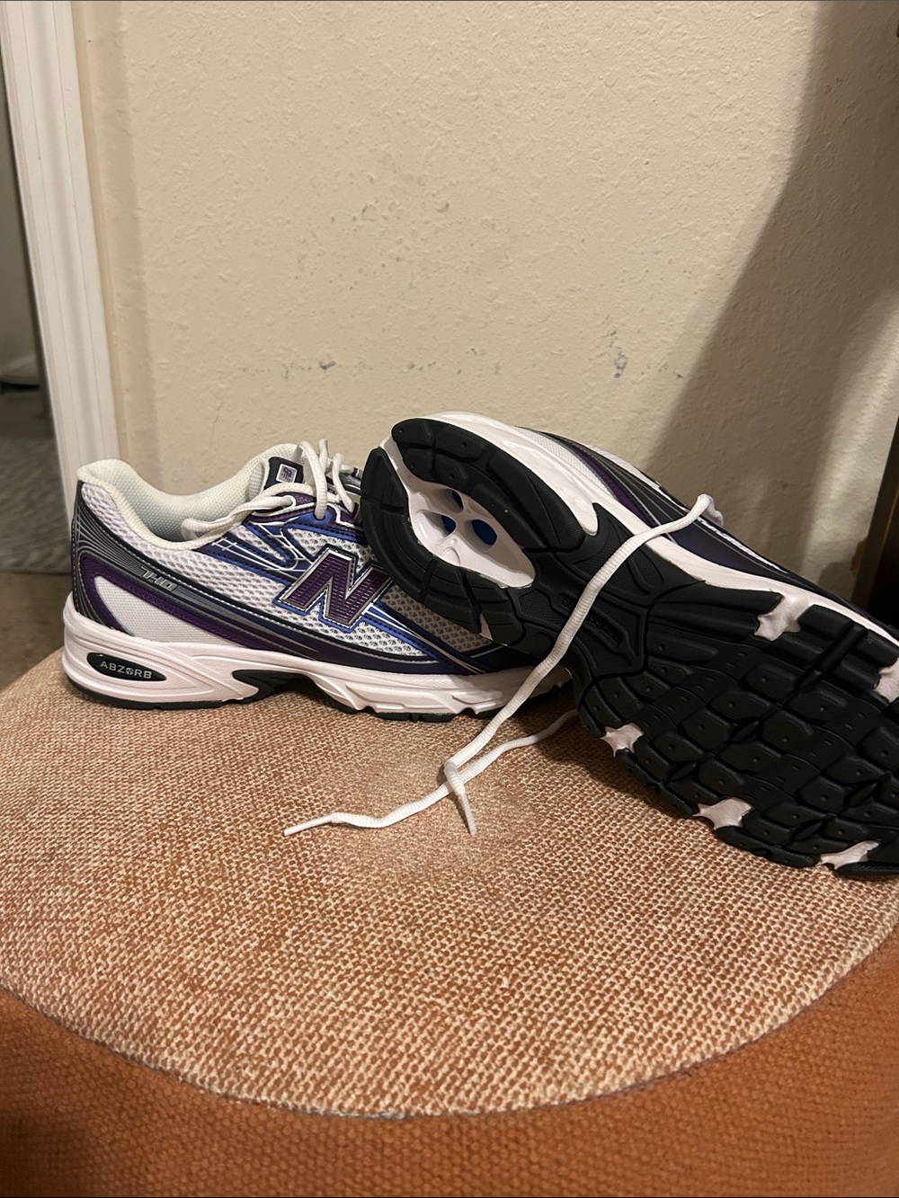 New Balance White and Purple Athletic Sneakers